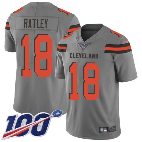 Cleveland Browns Damion Ratley Men Gray Limited Jersey #18 NFL Football 100th Season Inverted Legend